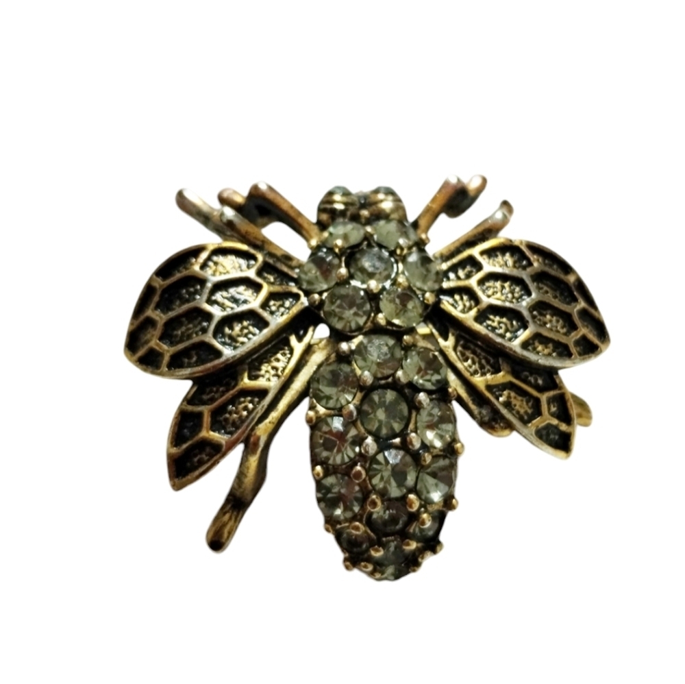 Vintage Gold w/Stones Bee Brooch Pin 1¼" Jewelry Grannycore Casual